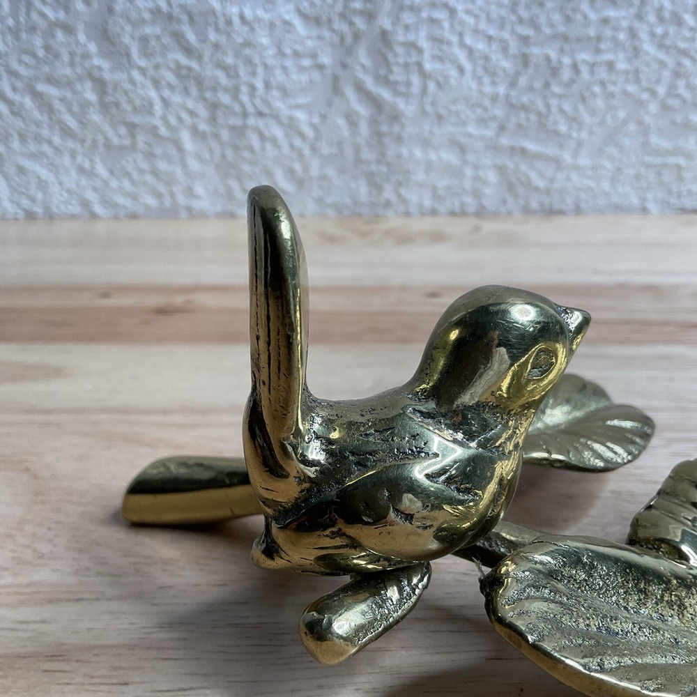 Vintage Gold  Brass Trinket Dish Jewelry Holder Leaf Small Bird Water Bowl - Picture 14 of 15